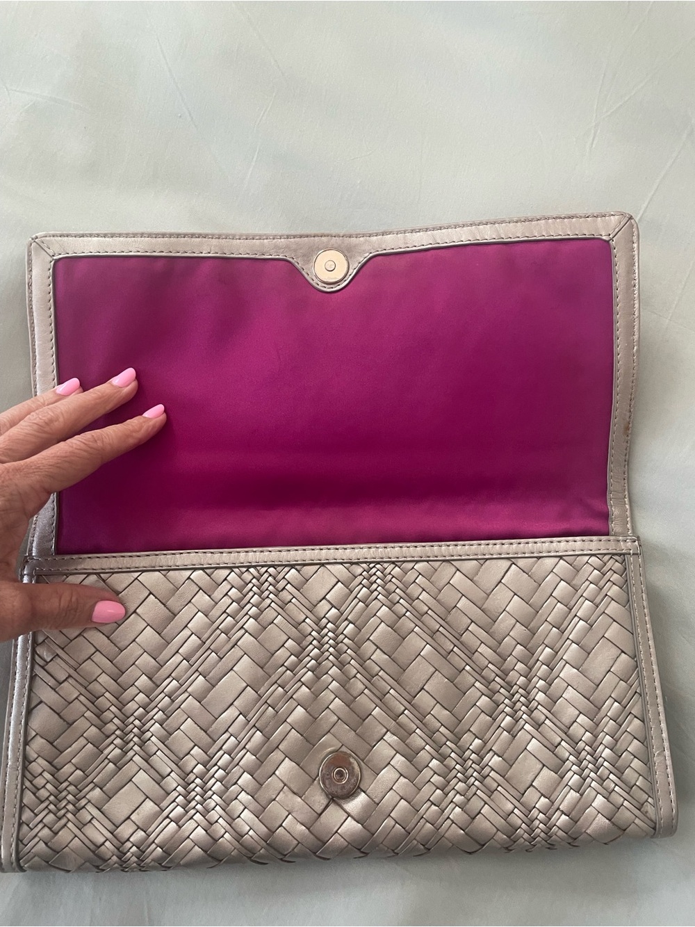 Cole Haan Silver izzie Woven Leather Clutch - Picture 2 of 9